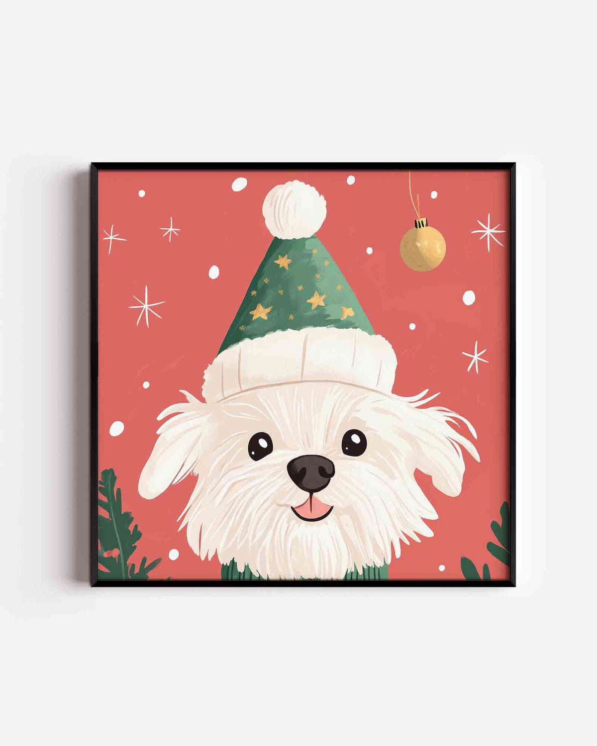 Hond met kerstmuts – vierkante kinderposter als wanddecoratie