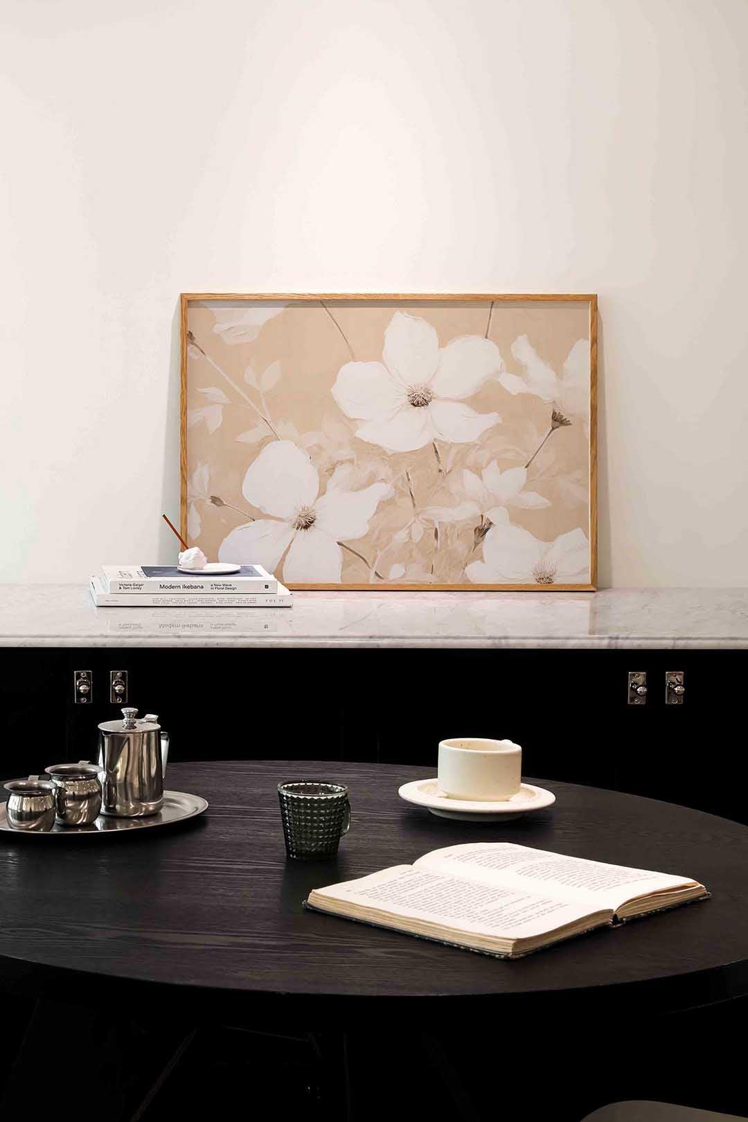 Witte bloemen – abstracte poster in liggend formaat