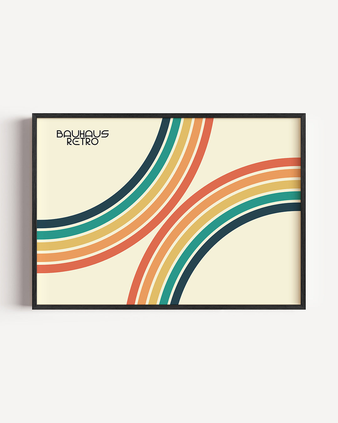 Kleurrijke booglijnen – liggende Bauhaus poster als wanddecoratie