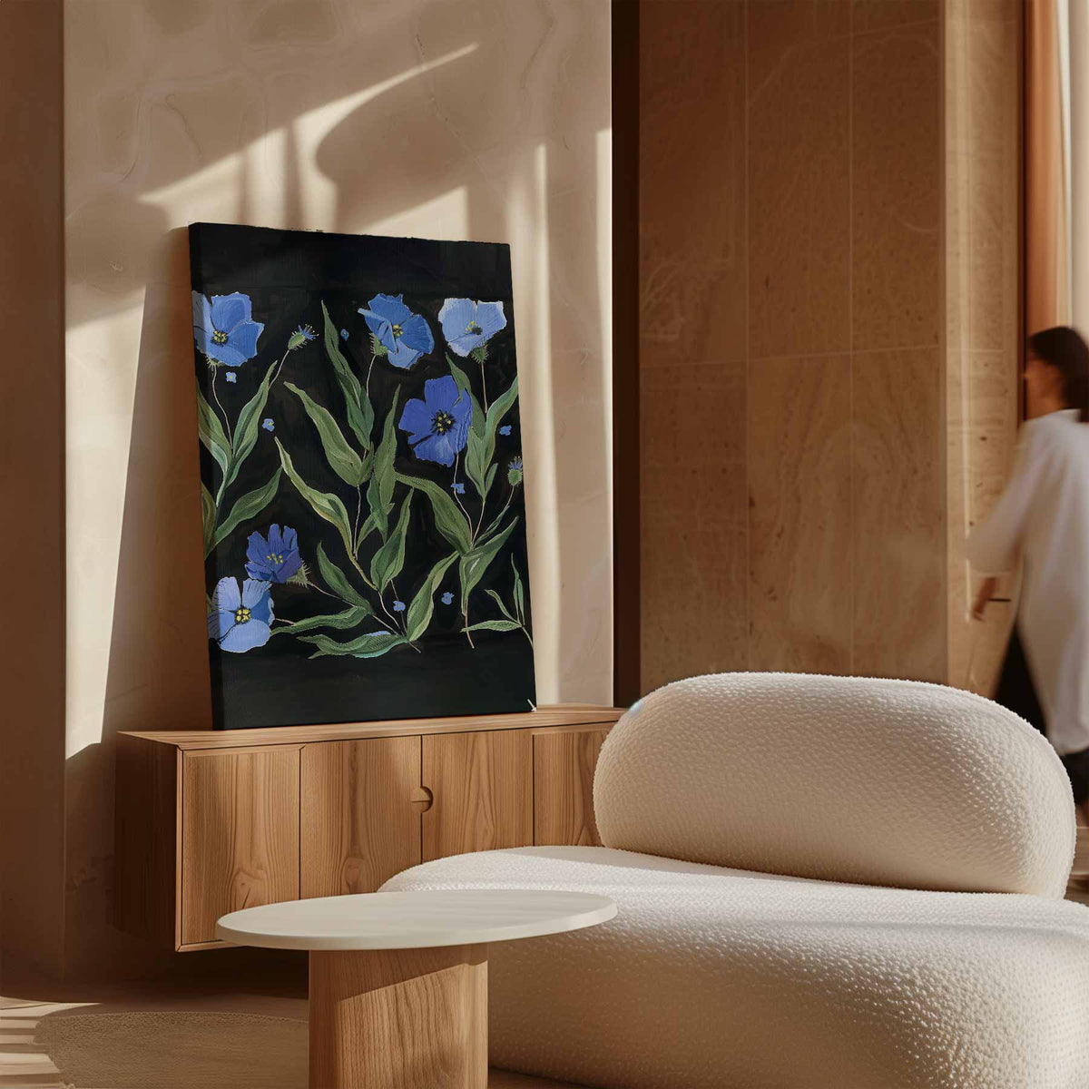 Blauw Bloemenfeest – staand kunstwerk voor modern interieur