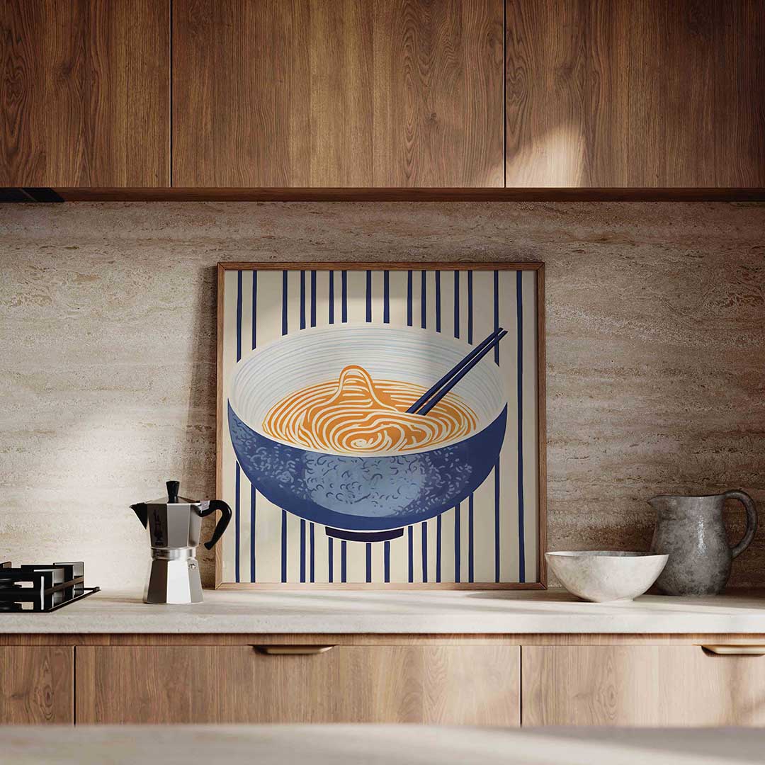 Kom met noedels – culinaire wandkunst als vierkante poster