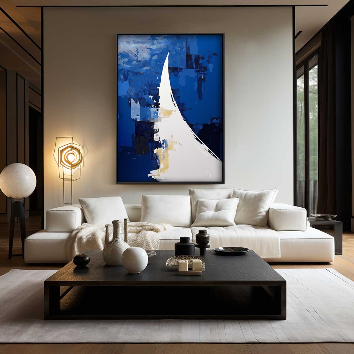 Blauwe Abstracte Golf – modern portret kunstwerk van WallArtistic