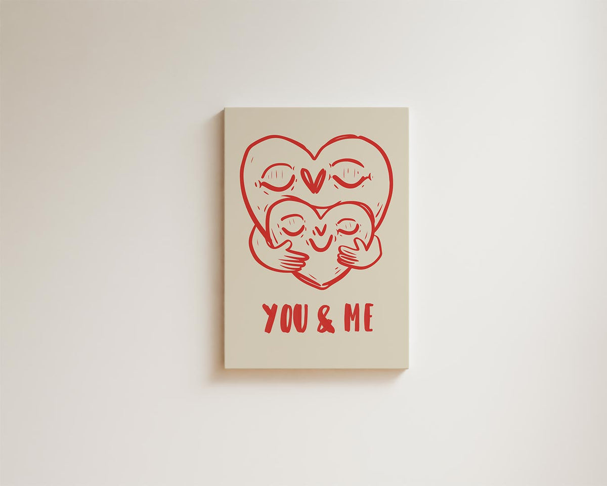 You & Me Knuffelharten – modern portret kunstwerk van WallArtistic
