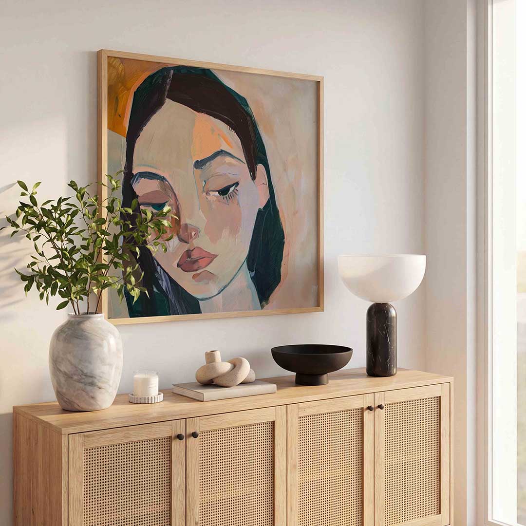 Vrouwelijk portret – kunst en design poster in vierkant formaat