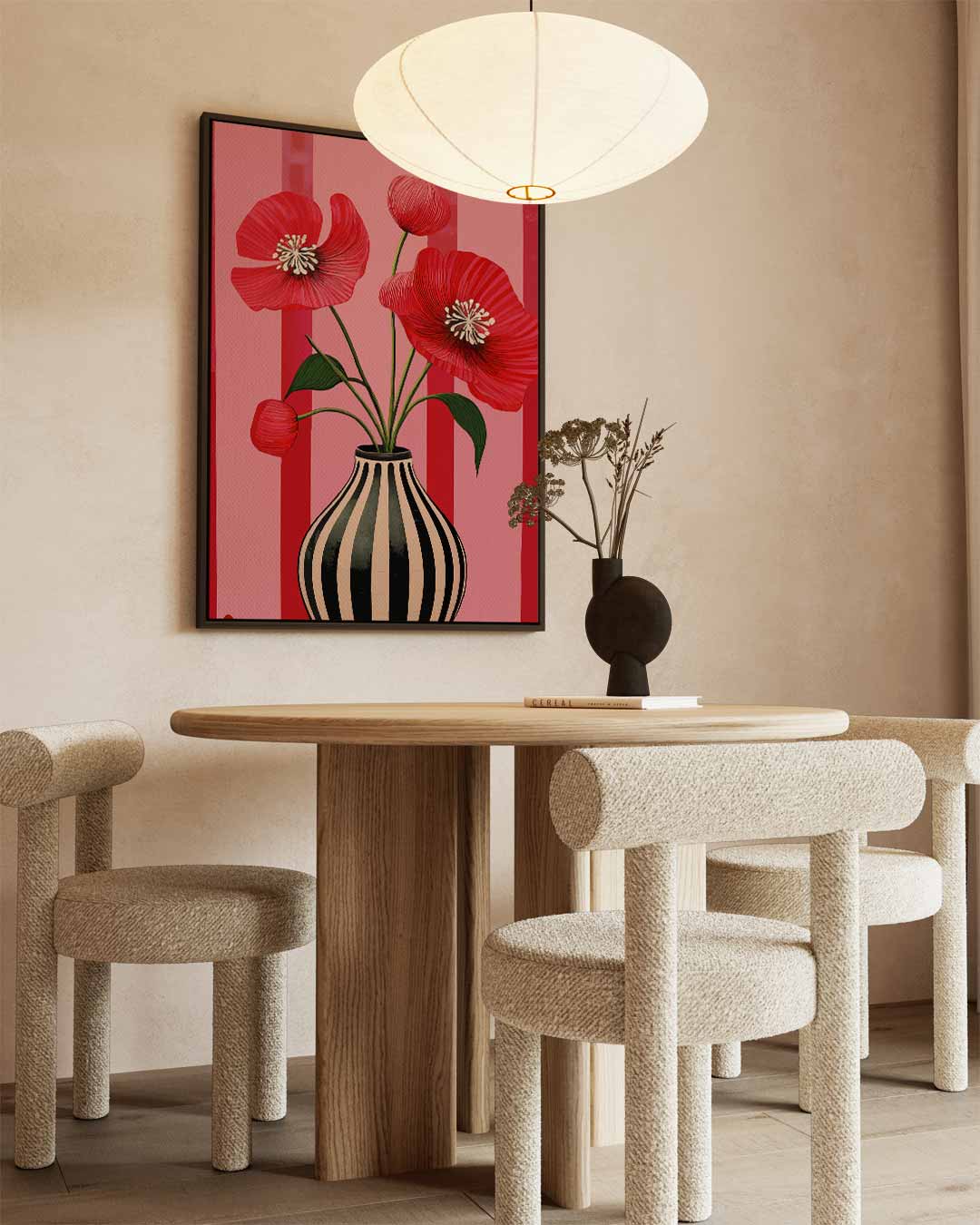 Vaas Met Rood Klaprozen – staande wandkunst voor woonkamer of interieur