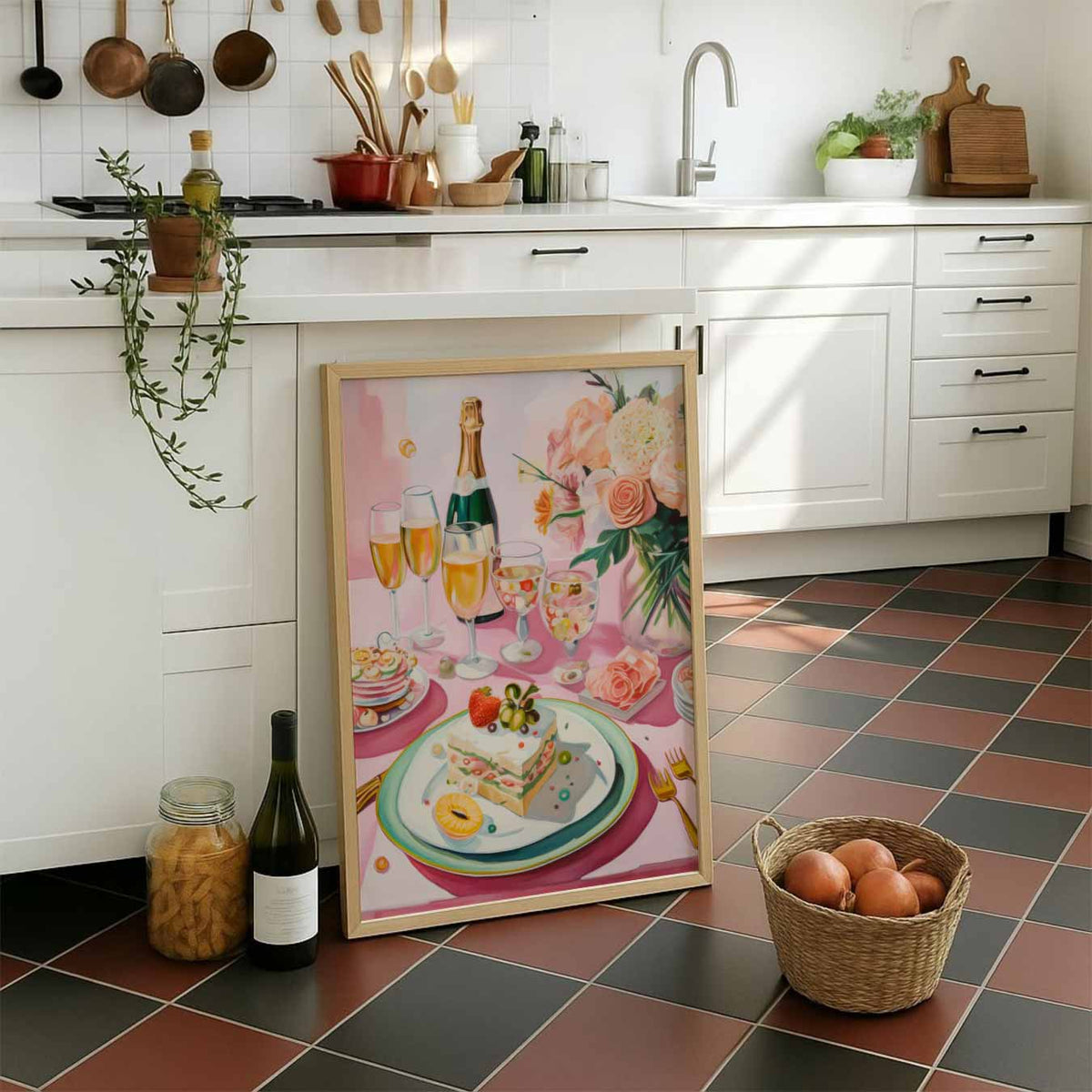 Romantische Brunch Tafereel – staande muurposter voor keuken of eethoek