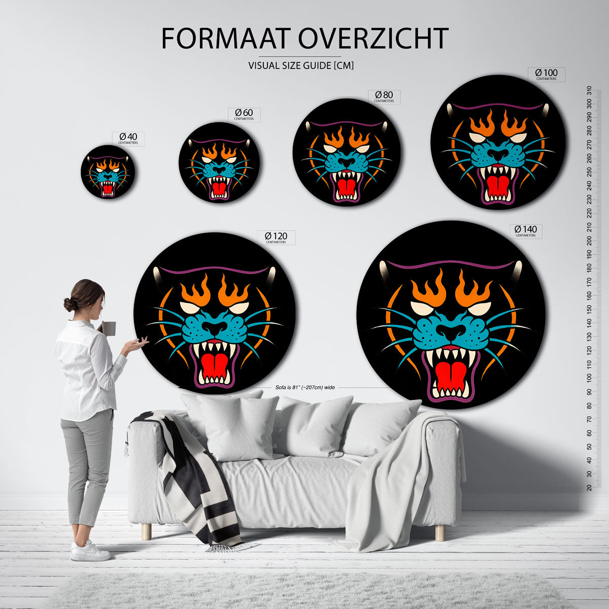 Panter met vurige details – safari wandkunst als moderne muurcirkel