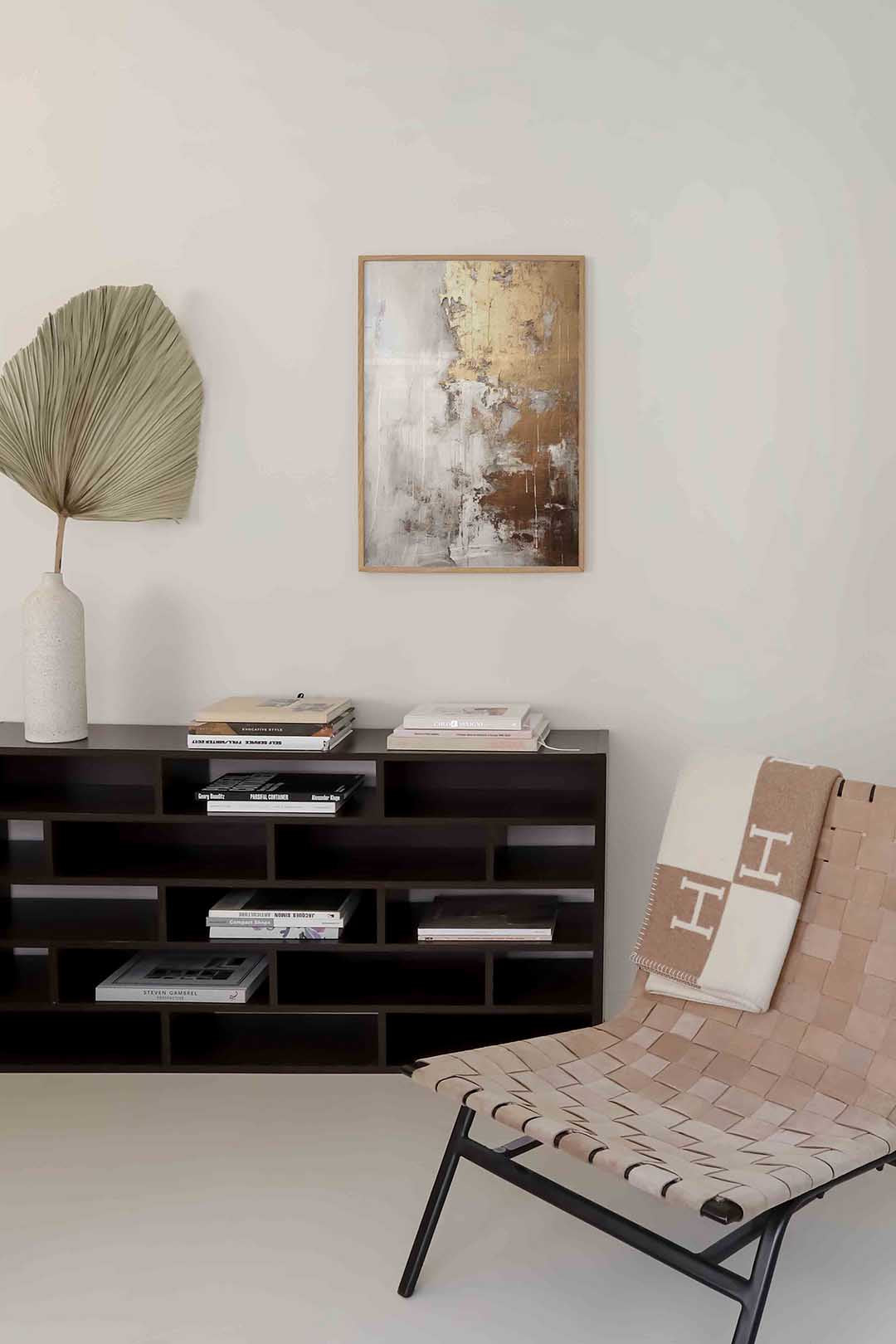 Goud en grijs abstracte – zachte abstracte poster in staand formaat