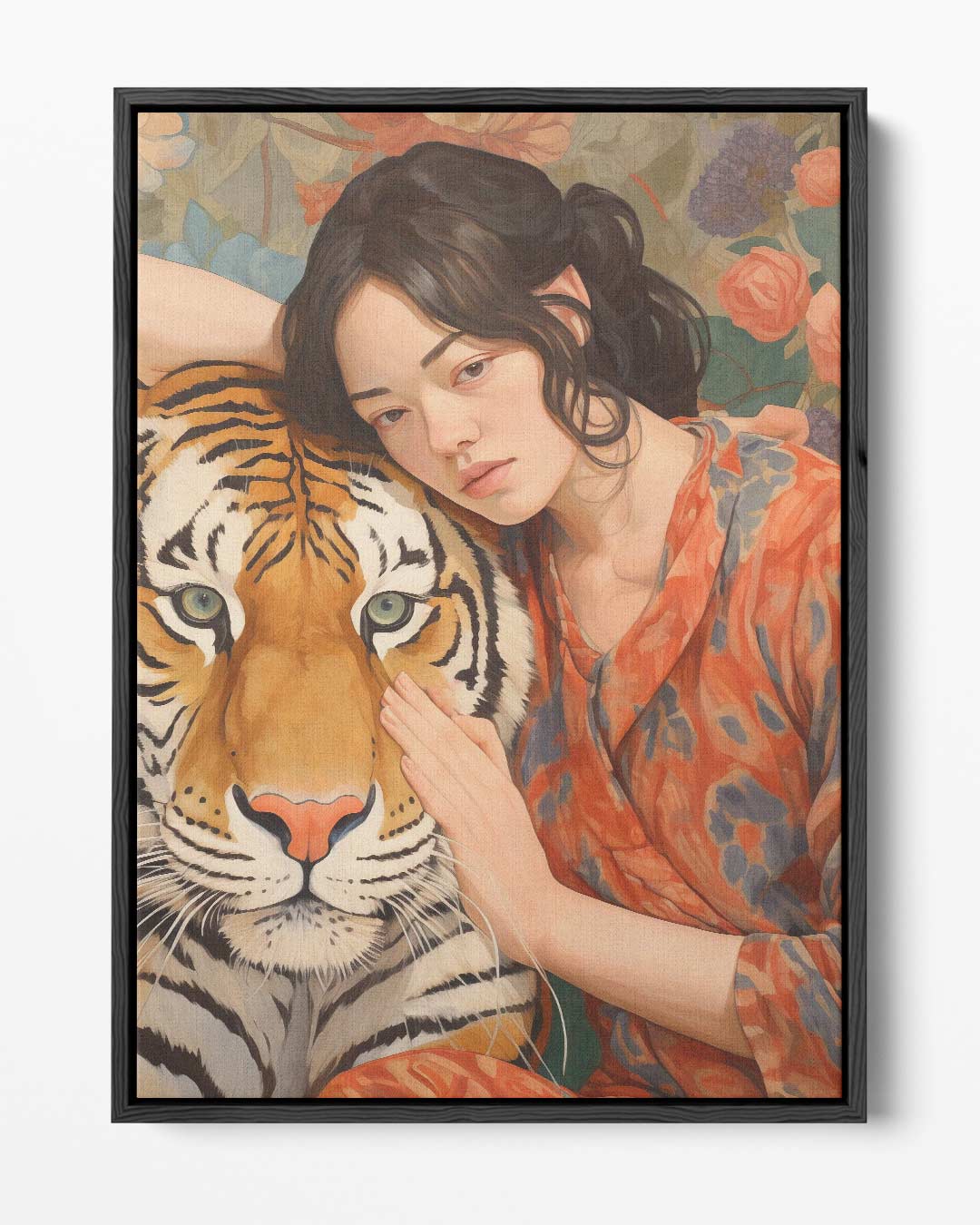 Betoverende Band tussen Mens en Tijger – portret kunstwerk als wanddecoratie