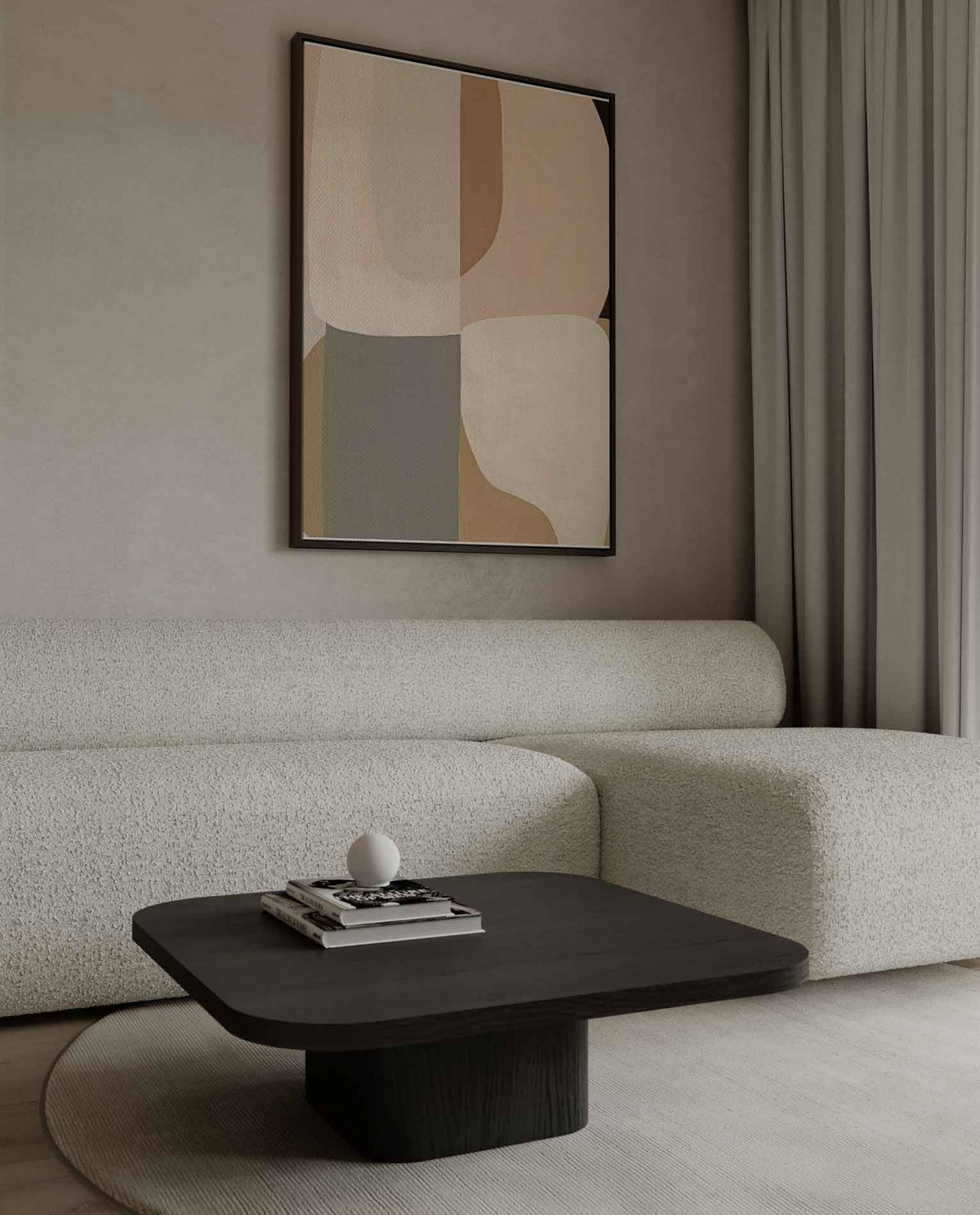 Minimalistische Abstractie in Aardetinten – kunstwerk met zwarte baklijst