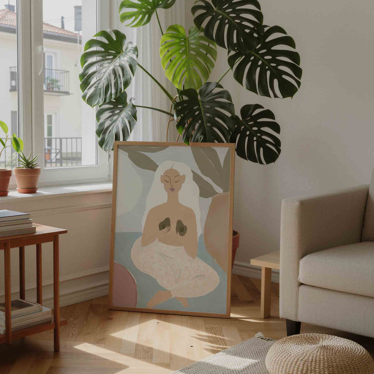 Vrouw met avocado's – moderne illustratie als portret poster