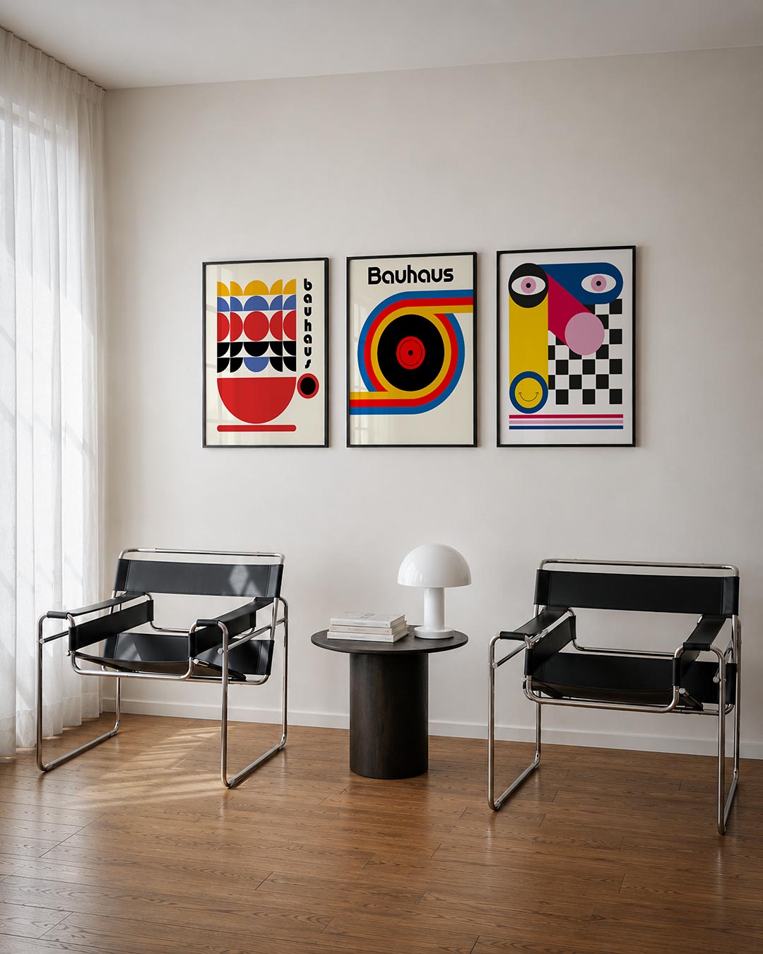 Vormen en kleurvlakken driedelige posterset – deze posterset in drie delen toont een speelse combinatie van halve cirkels en