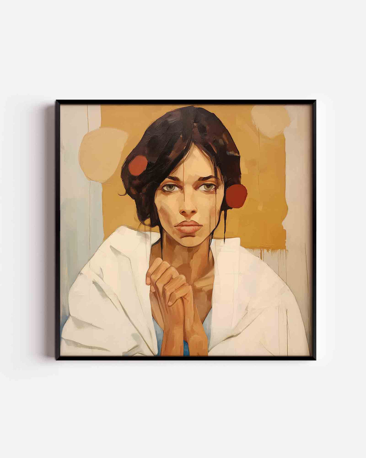 Vrouw met witte doek – vrouwelijk portret als vierkante poster