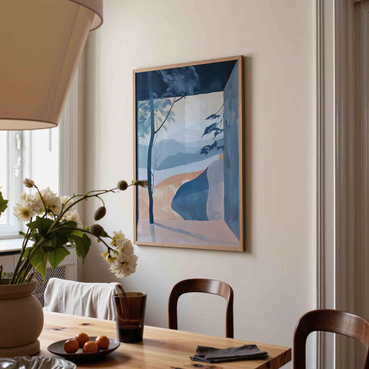 Landschap met bomen – eigentijdse illustratie poster in staand formaat