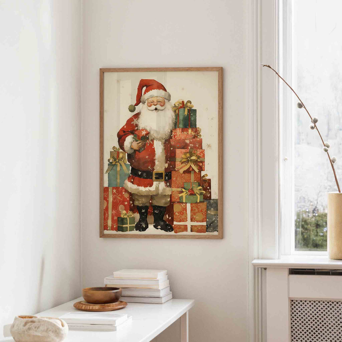 Kerstman met cadeaus – staande kerst wanddecoratie van WallArtistic