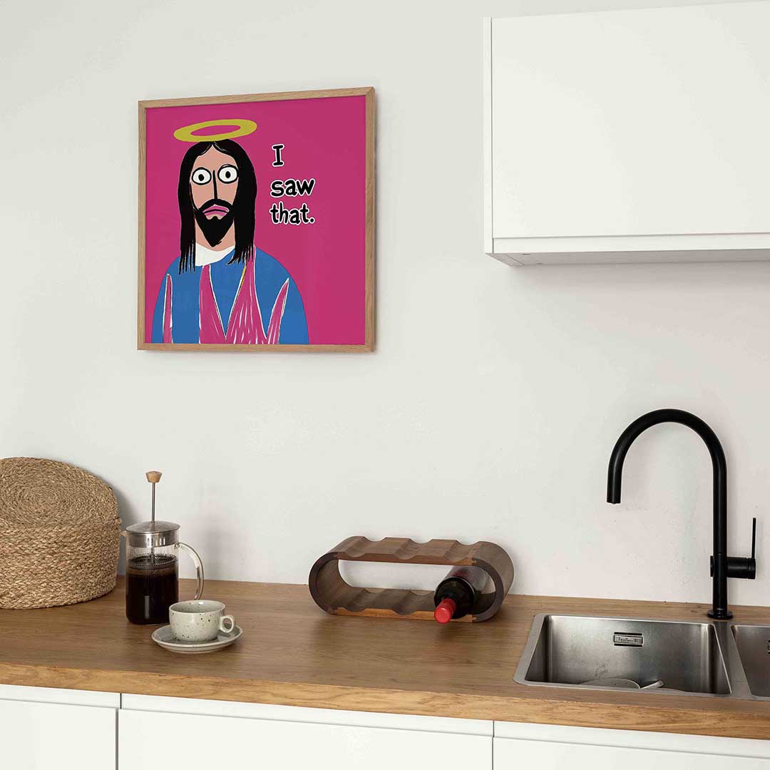Figuur met tekst – kleurrijke Pop Art poster in vierkant formaat