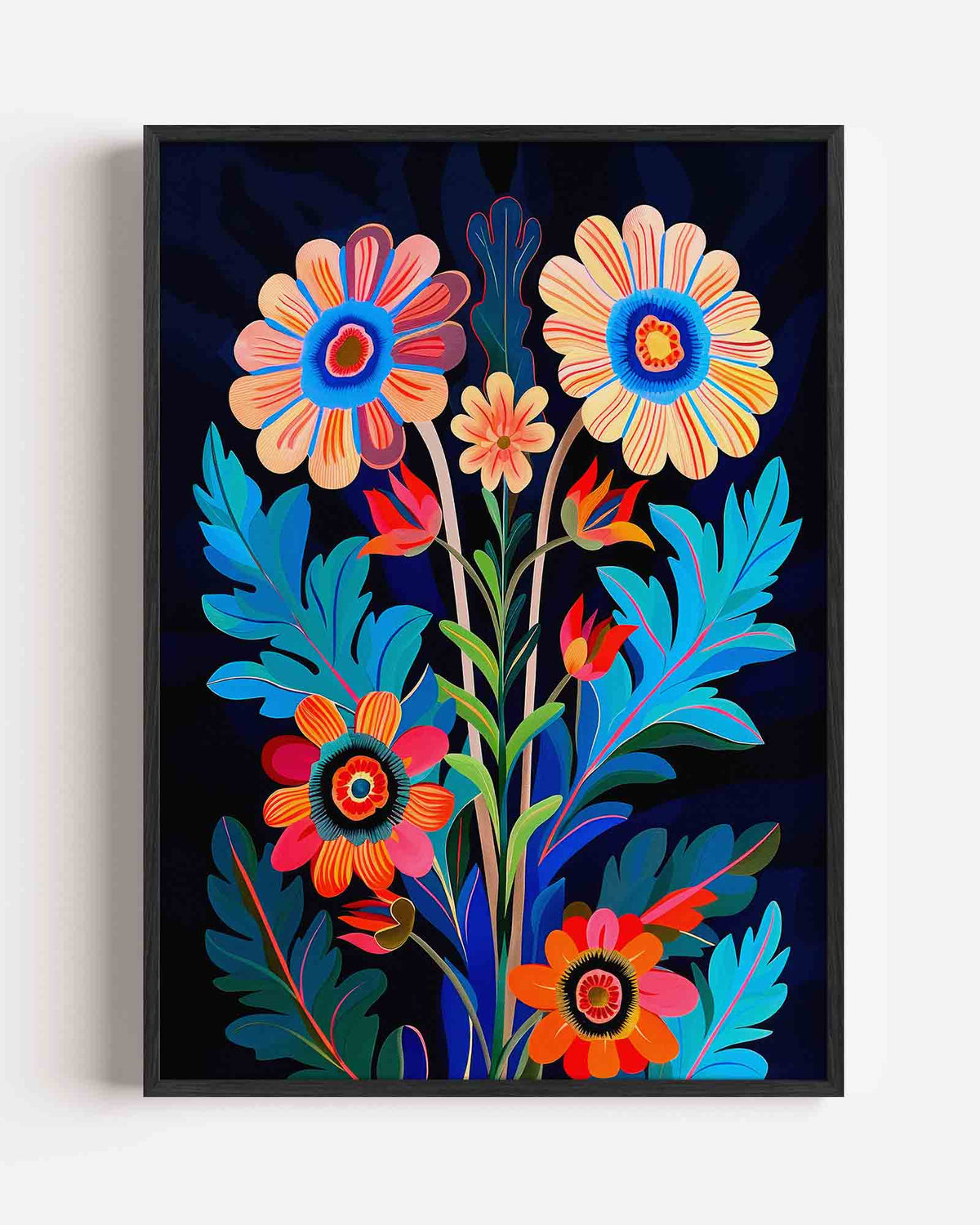 Bloemen en bladeren – kleurrijke illustratie portret poster als wanddecoratie