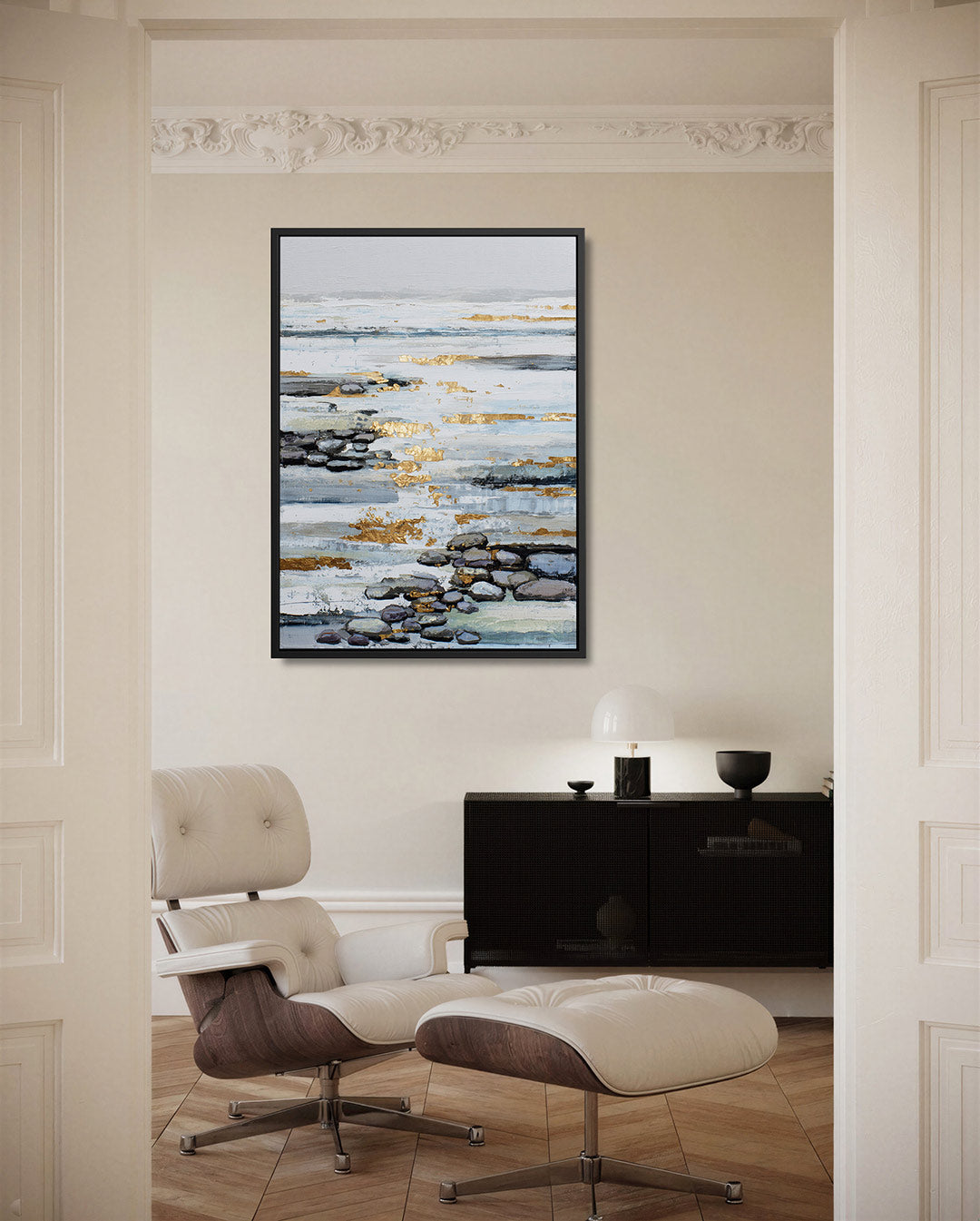 Gelaagde textuur compositie – moderne staande wandkunst