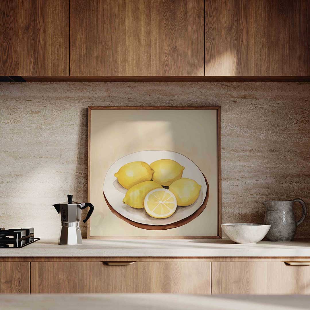 Citroenen op bord – culinaire wandkunst als vierkante poster