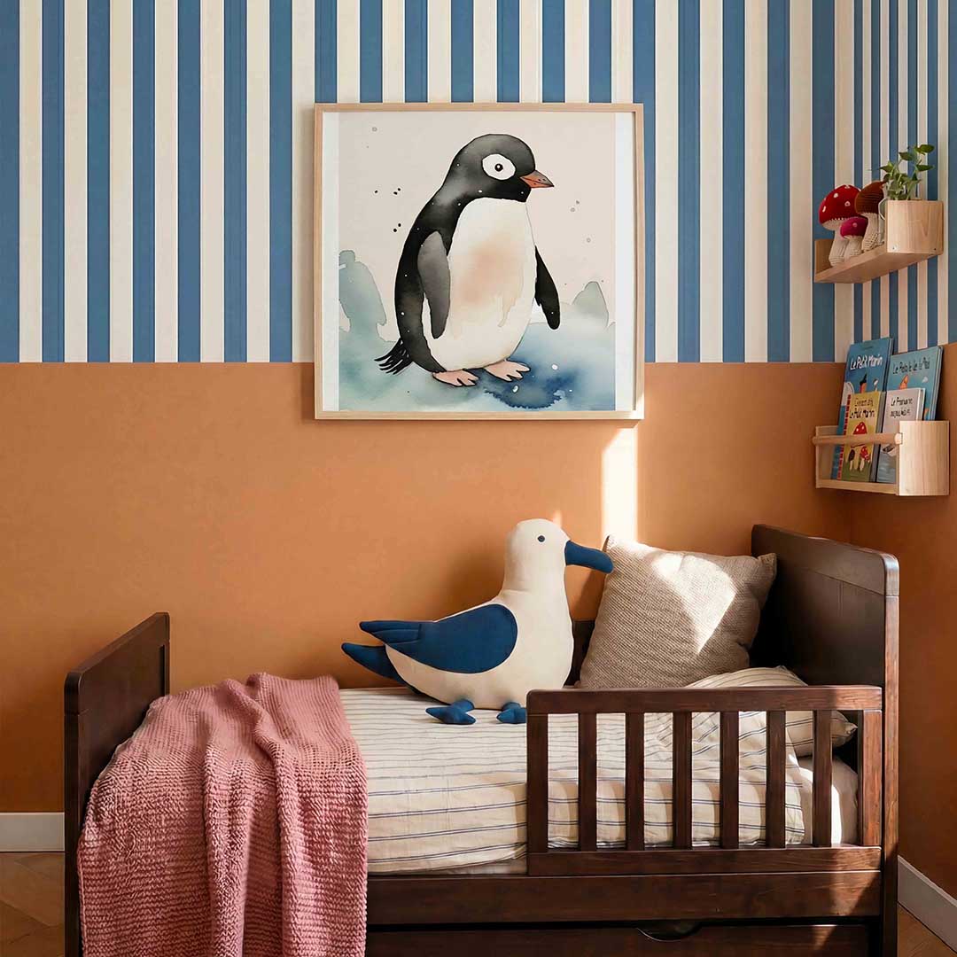 Pinguïn op ijs – kids poster in vierkant formaat