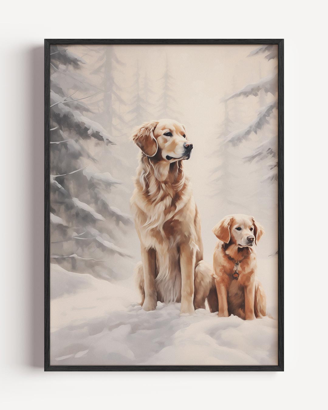 Twee honden in de sneeuw – kerst portret poster als wanddecoratie