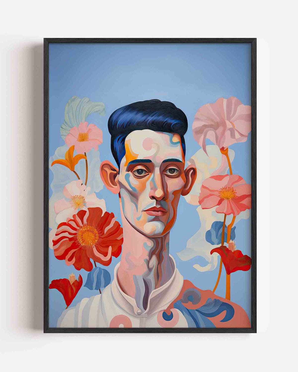 Portret met bloemen – kleurrijke illustratie portret poster als wanddecoratie