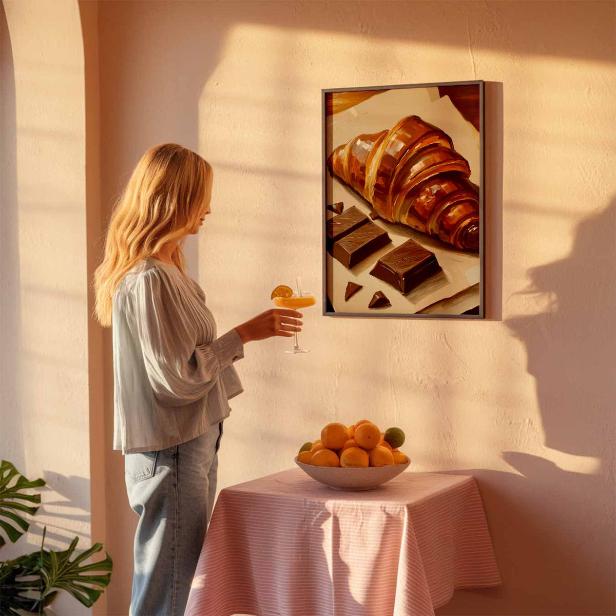 Croissant & Chocolade Kunstposter – keuken poster als sfeervolle staande wanddecoratie