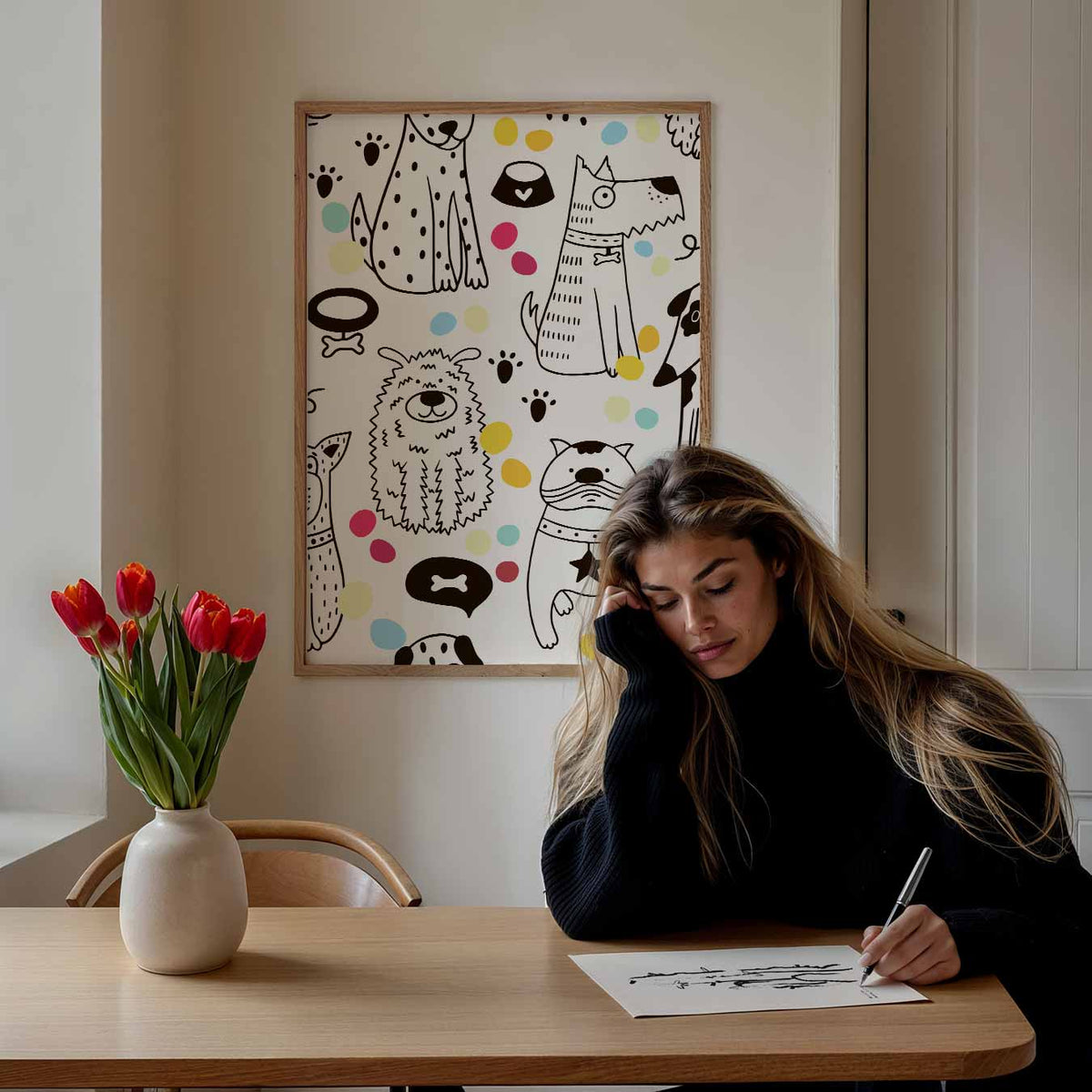 Speelse Honden Illustratie – staande dieren wanddecoratie van WallArtistic