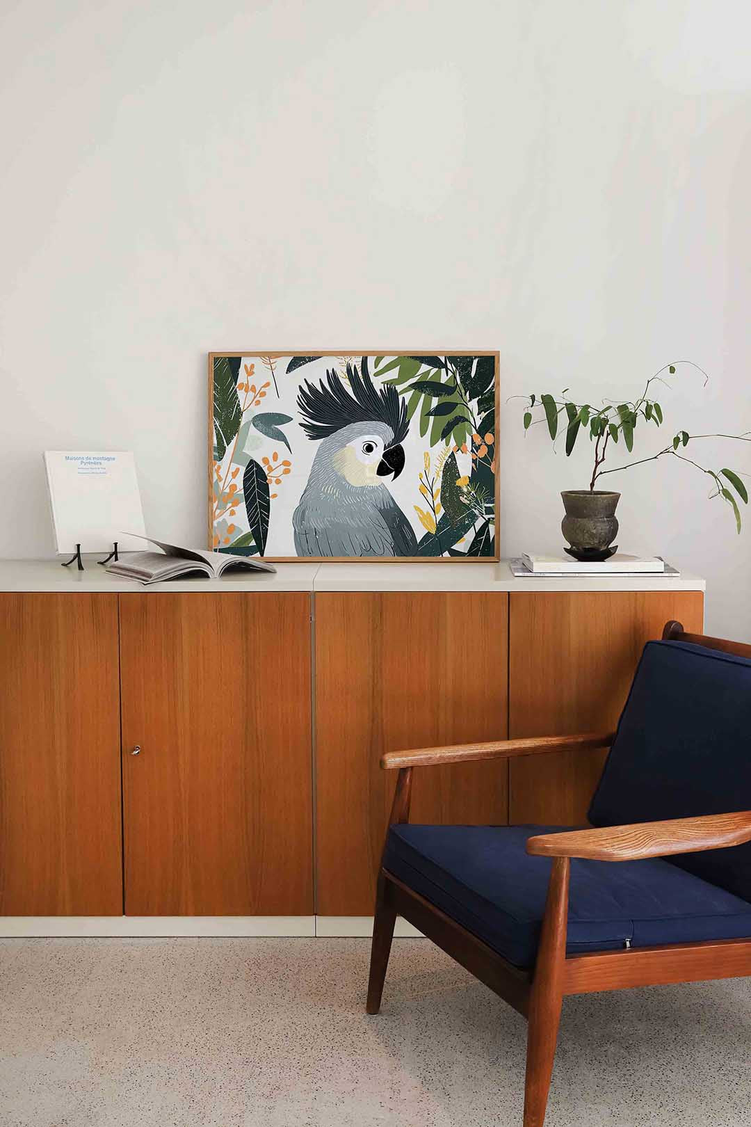 Papegaai en bladeren – liggende dieren wanddecoratie van WallArtistic
