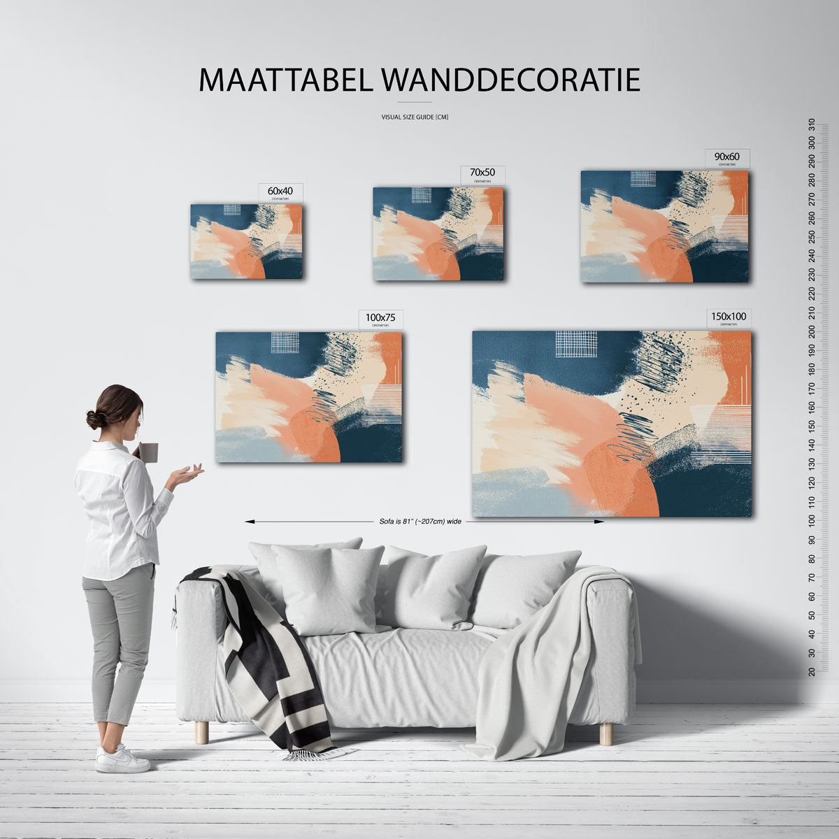 Dynamische kleurencompositie – Blauw – moderne liggende wandkunst