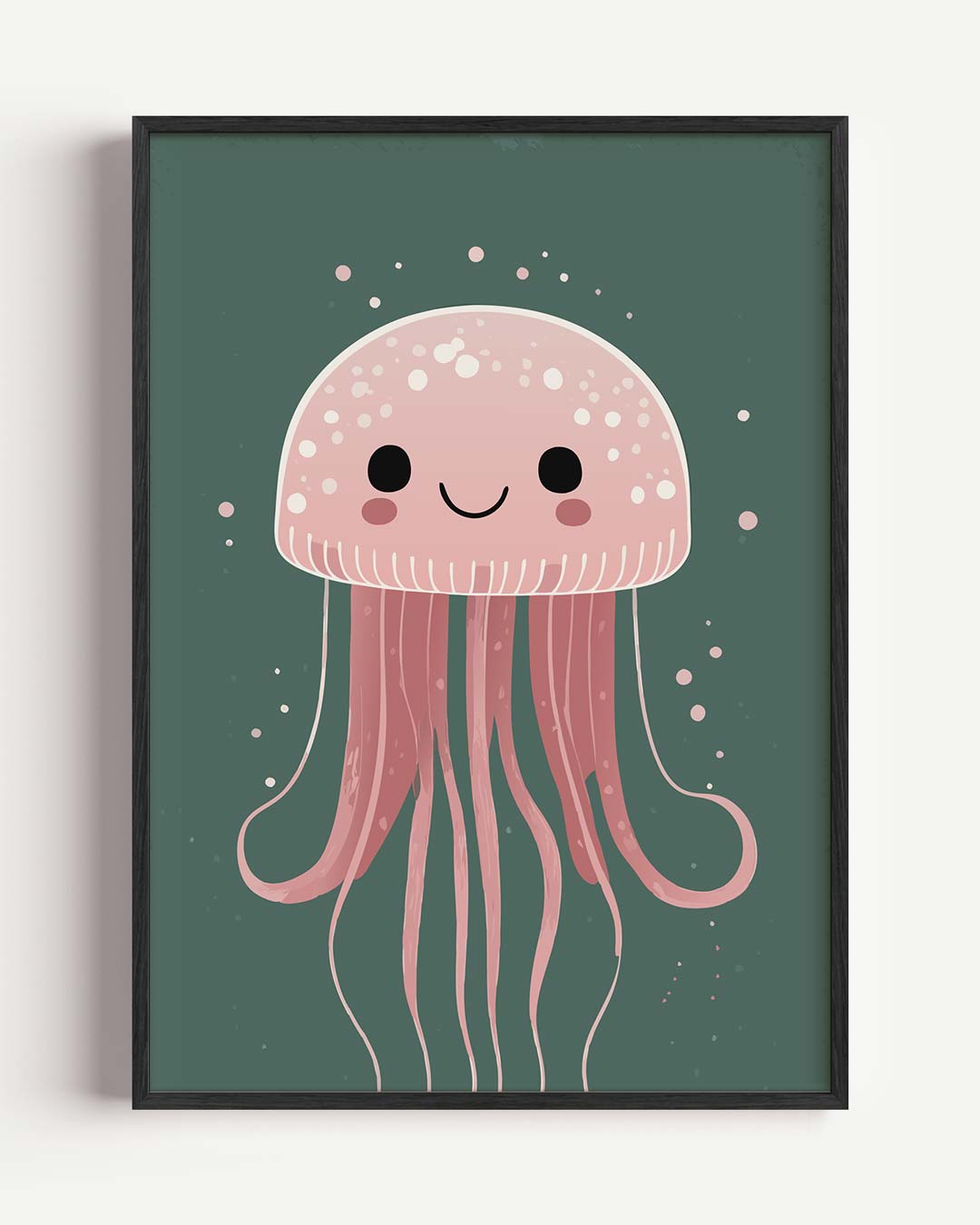 Schattige Roze Kwallenposter – dieren portret poster als wanddecoratie