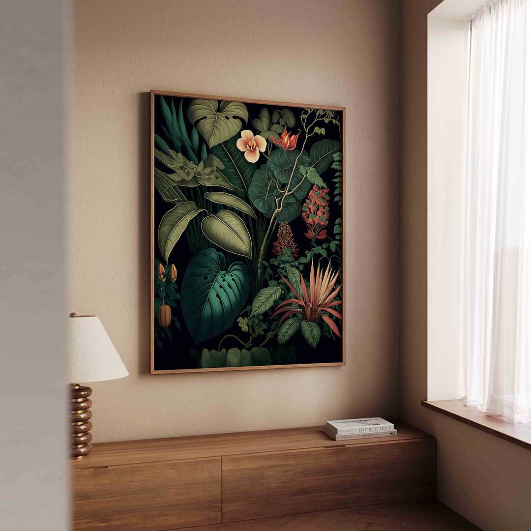 Weelderige planten – tropische wandkunst als portret poster