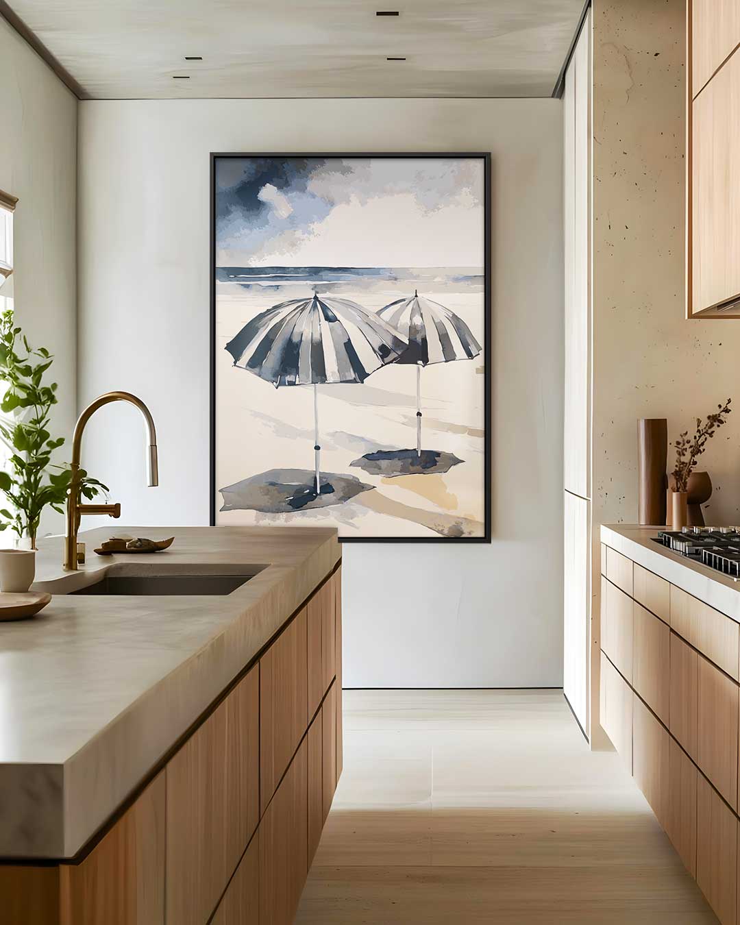 Strandparadijs Met Paraplu's – canvas wanddecoratie in portret formaat