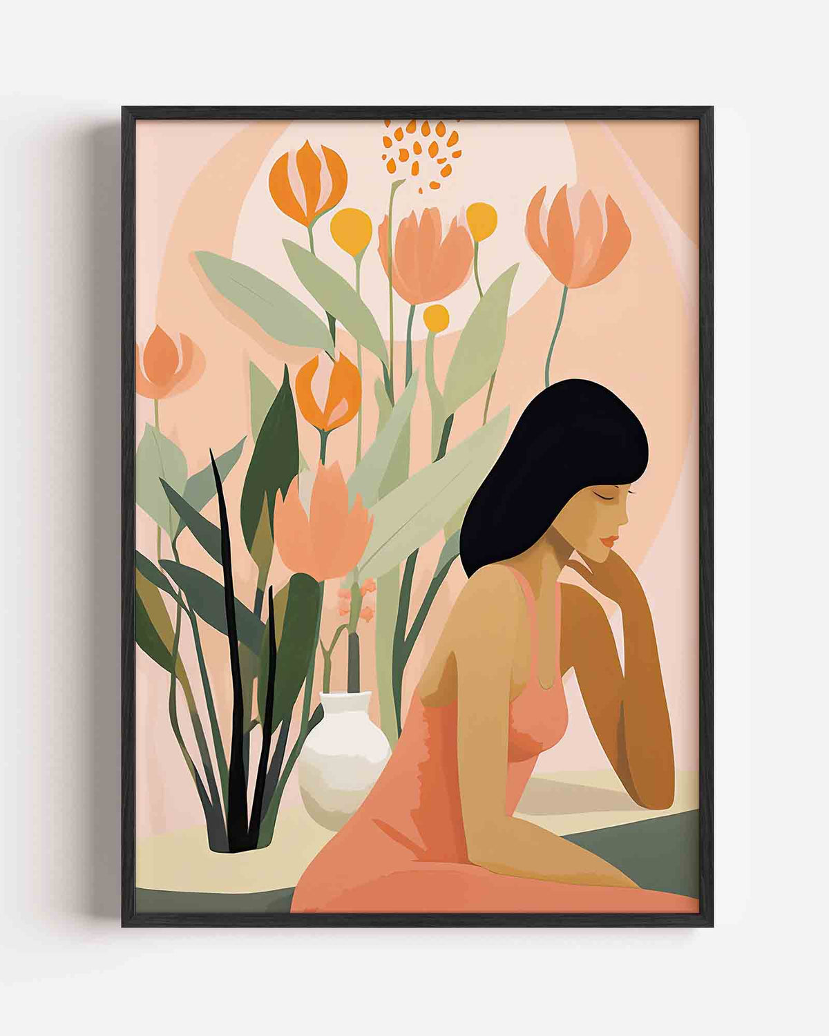 Vrouw met bloemen – botanische portret poster als wanddecoratie