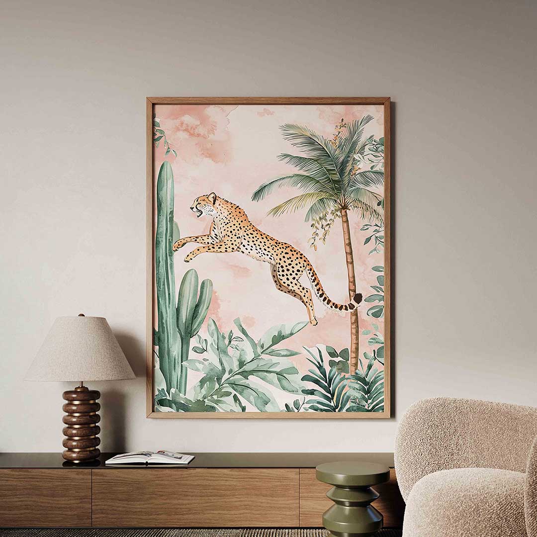 Springende luipaard – dieren poster in staand formaat