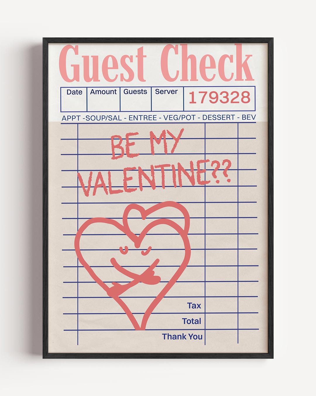 Valentijnsdag Poster "Be My Valentine" – typografie portret poster als wanddecoratie