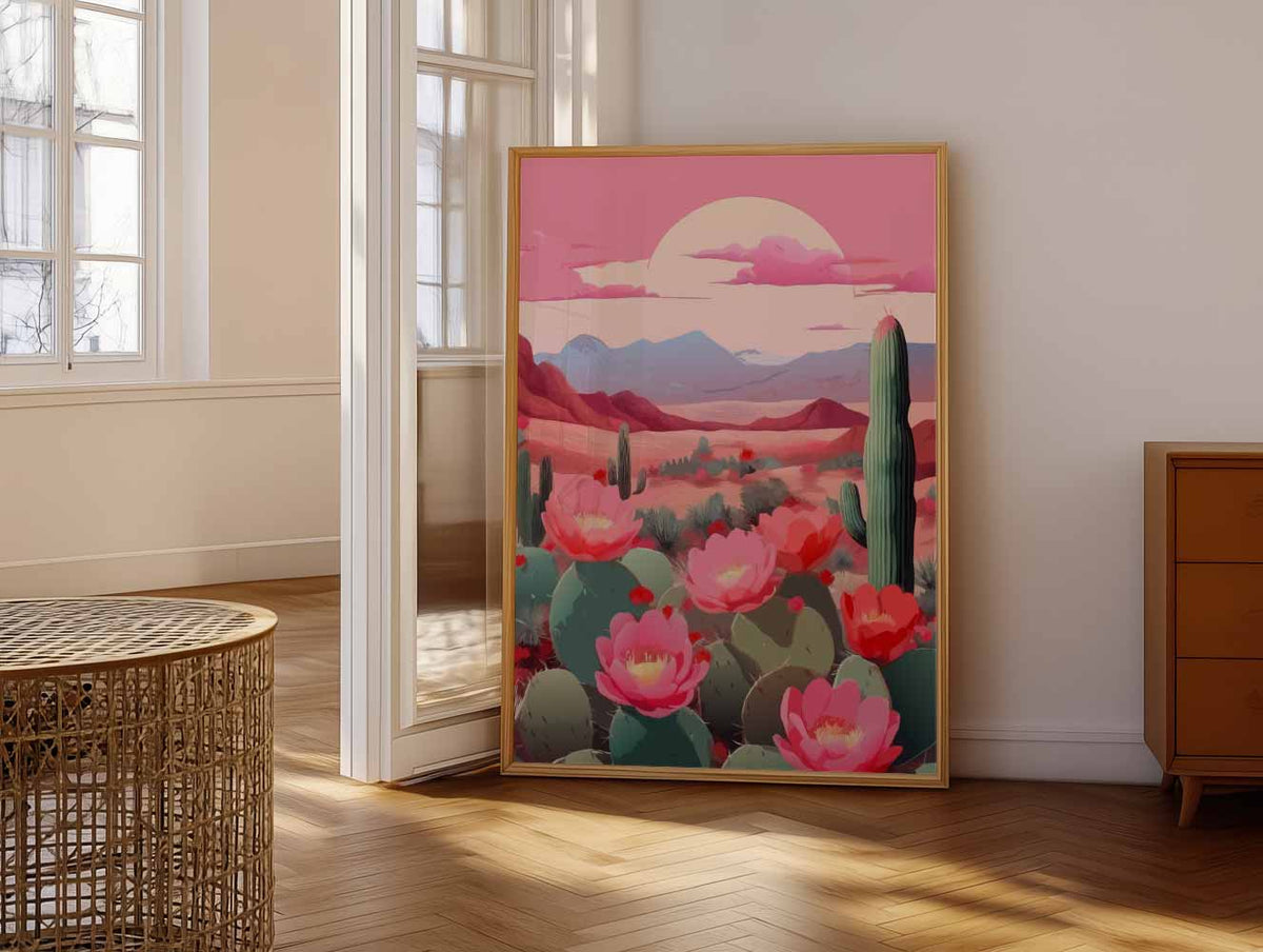 Woestijnbloemen bij Zonsondergang – vrolijke paasillustratie als portret poster
