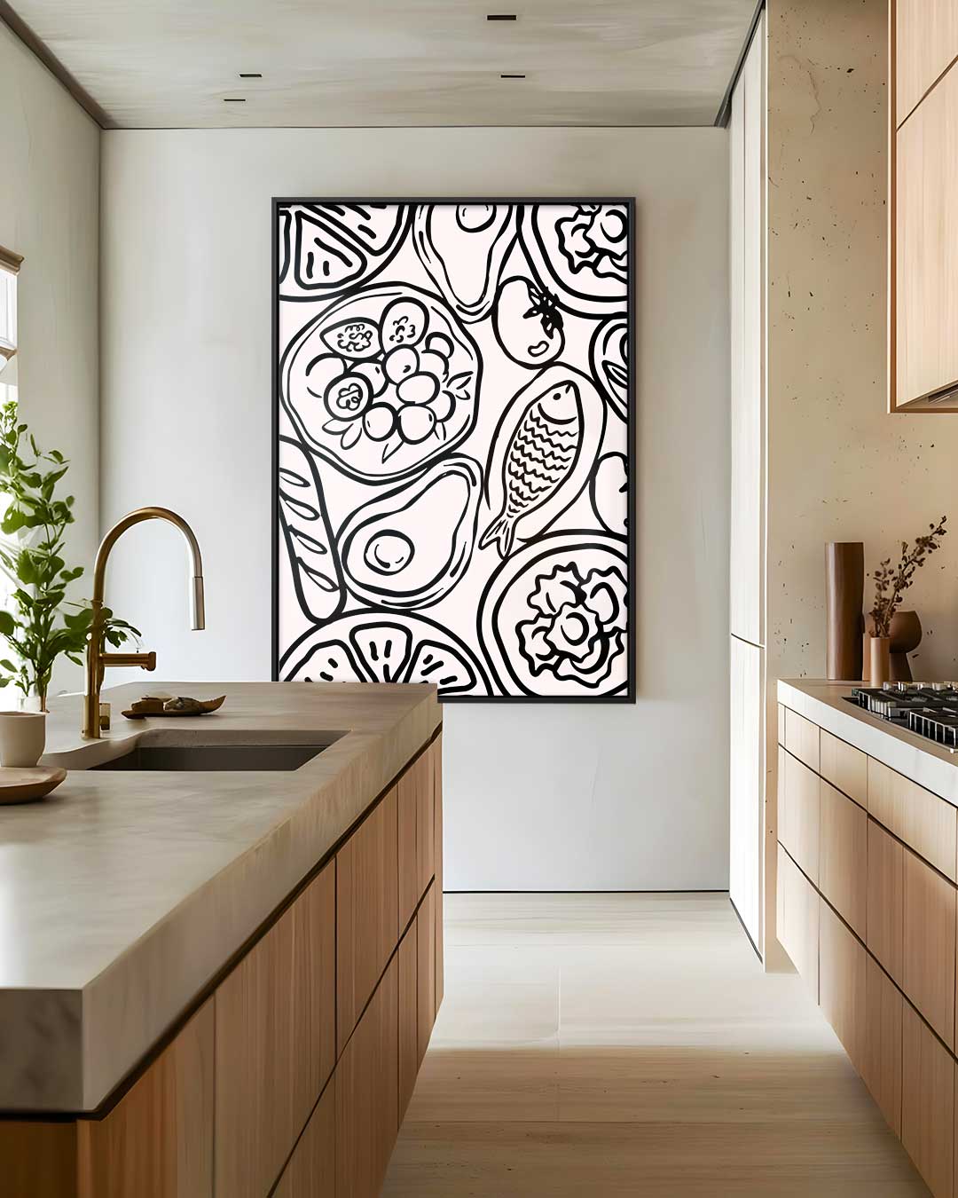 Zwarte Lijnensymfonie – staand kunstwerk voor modern interieur