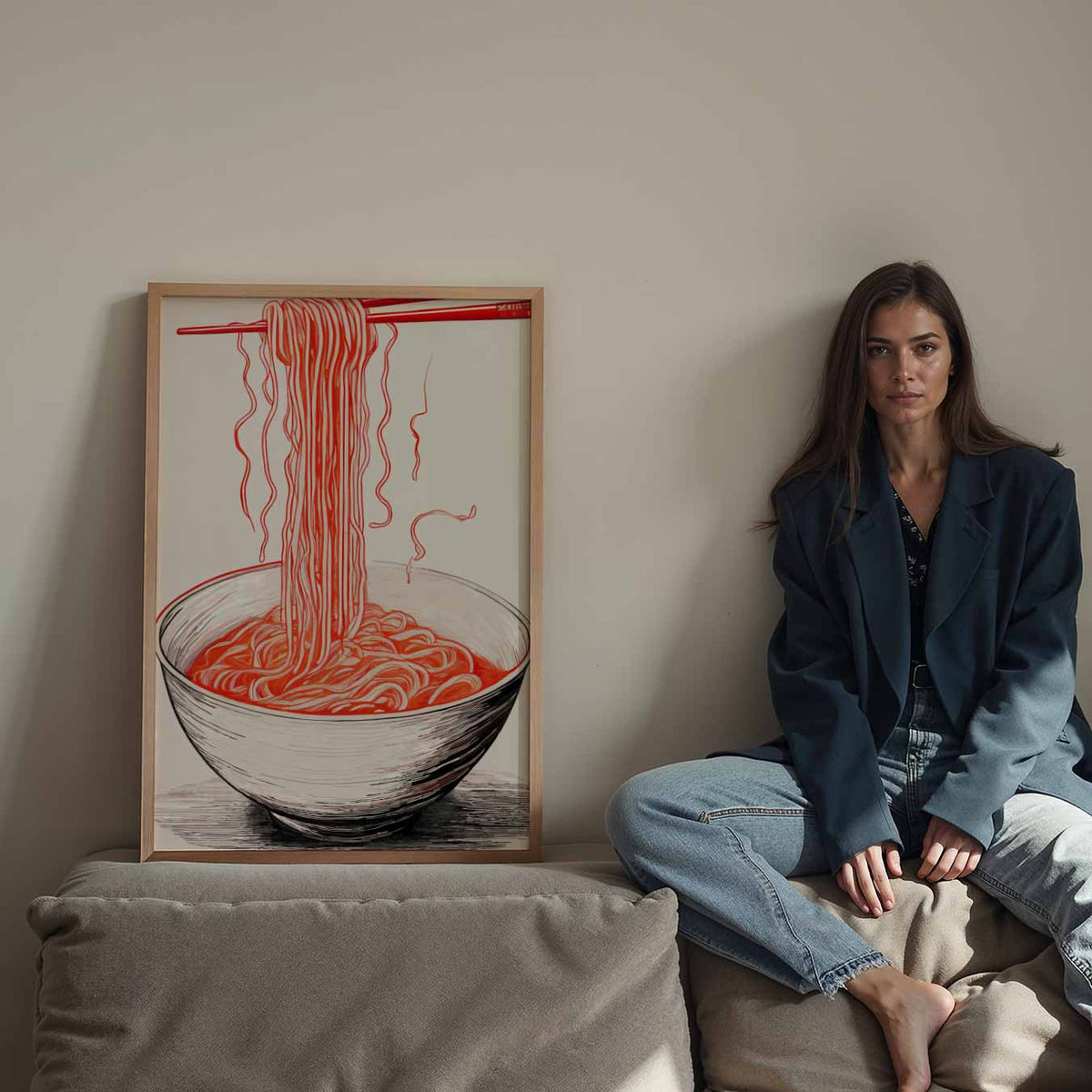 Stijlvolle Ramen Illustratie – staande keuken wanddecoratie van WallArtistic
