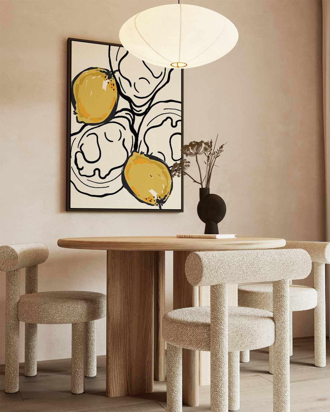 Citroenen en Lijnen – canvas wanddecoratie in portret formaat