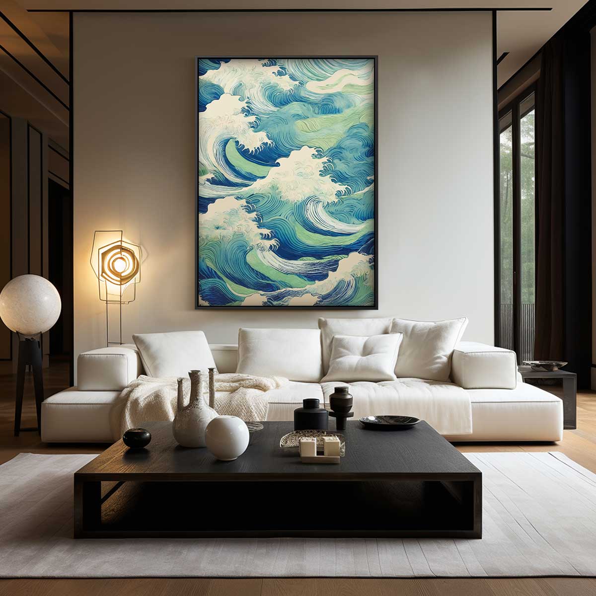 Golvende Zee – kunstwerk met zwarte baklijst