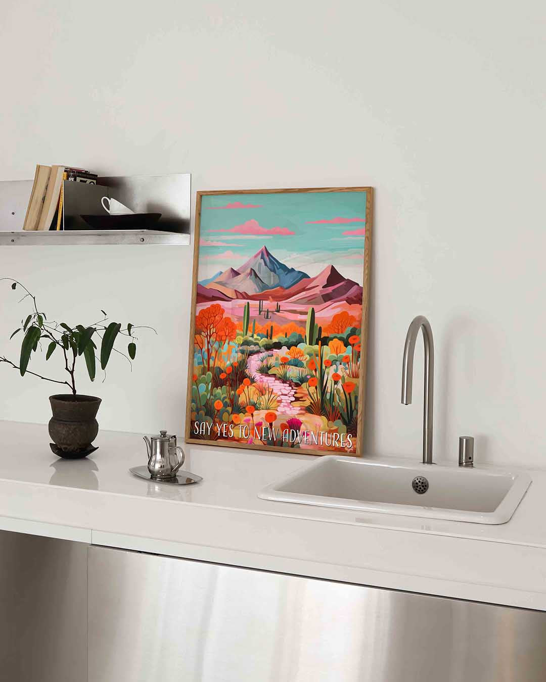 Berglandschap met cactussen – keukenposter in staand formaat