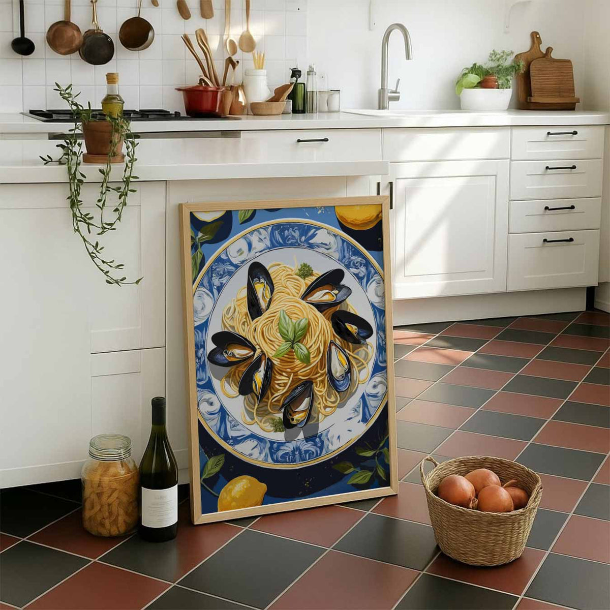 Mediterrane Spaghetti Sfeerposter – staande muurposter voor keuken of eethoek
