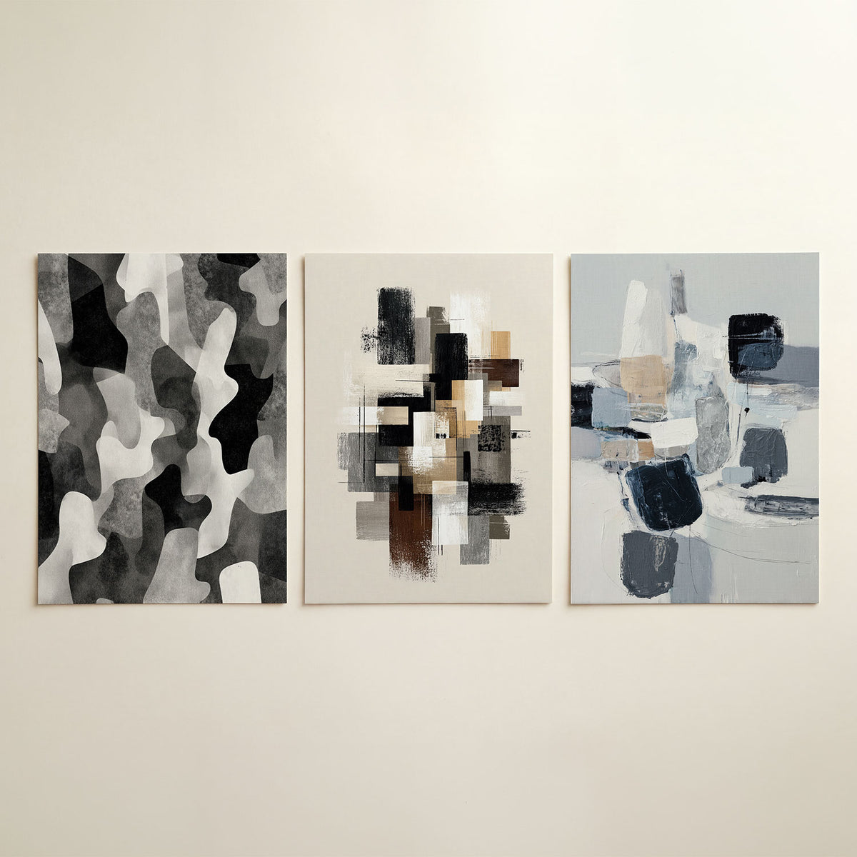 Vorm en schaduw driedelige posterset in tweede interieur