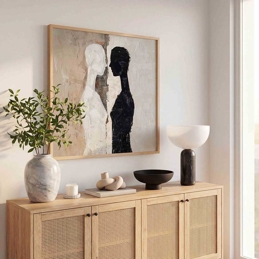 Twee silhouetten – abstracte wandkunst als vierkante poster