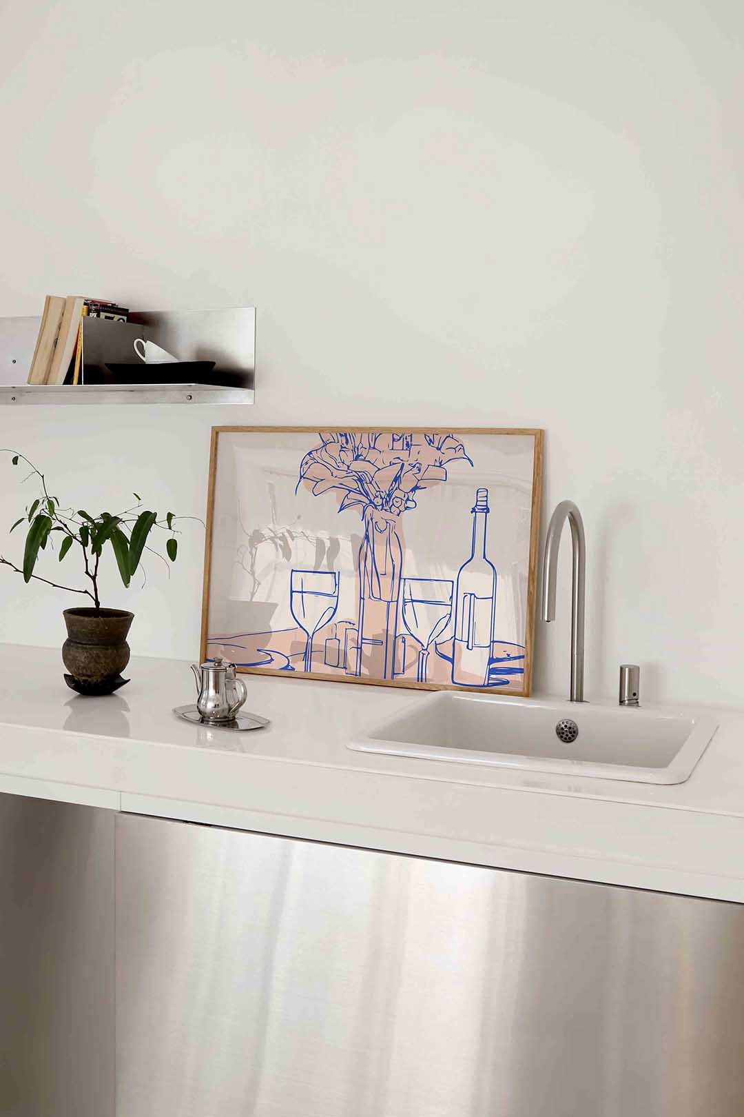 Stilleven met bloemen en glazen – keukenposter in liggend formaat