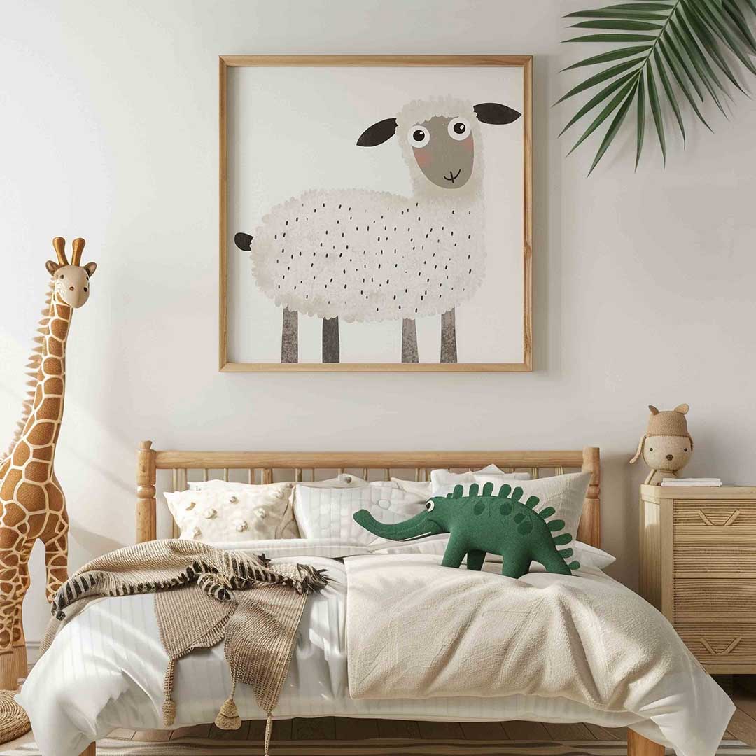 Schattig schaap – vierkante kinderkamer wanddecoratie van WallArtistic