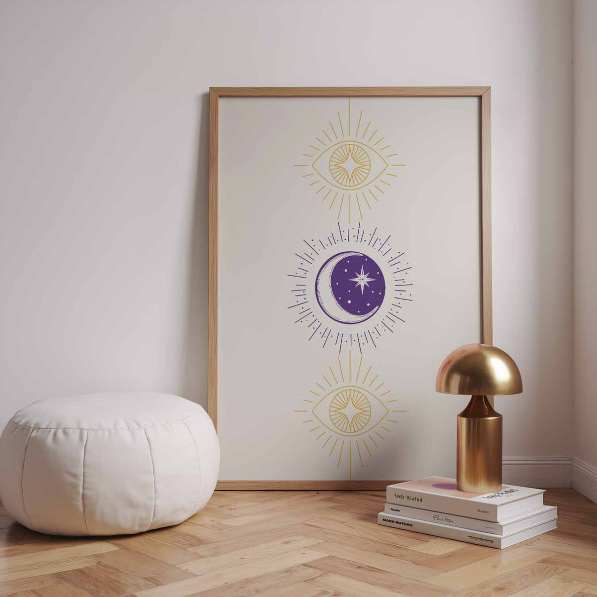 Mystieke Maan & Sterren – staande muurposter met mindful uitstraling