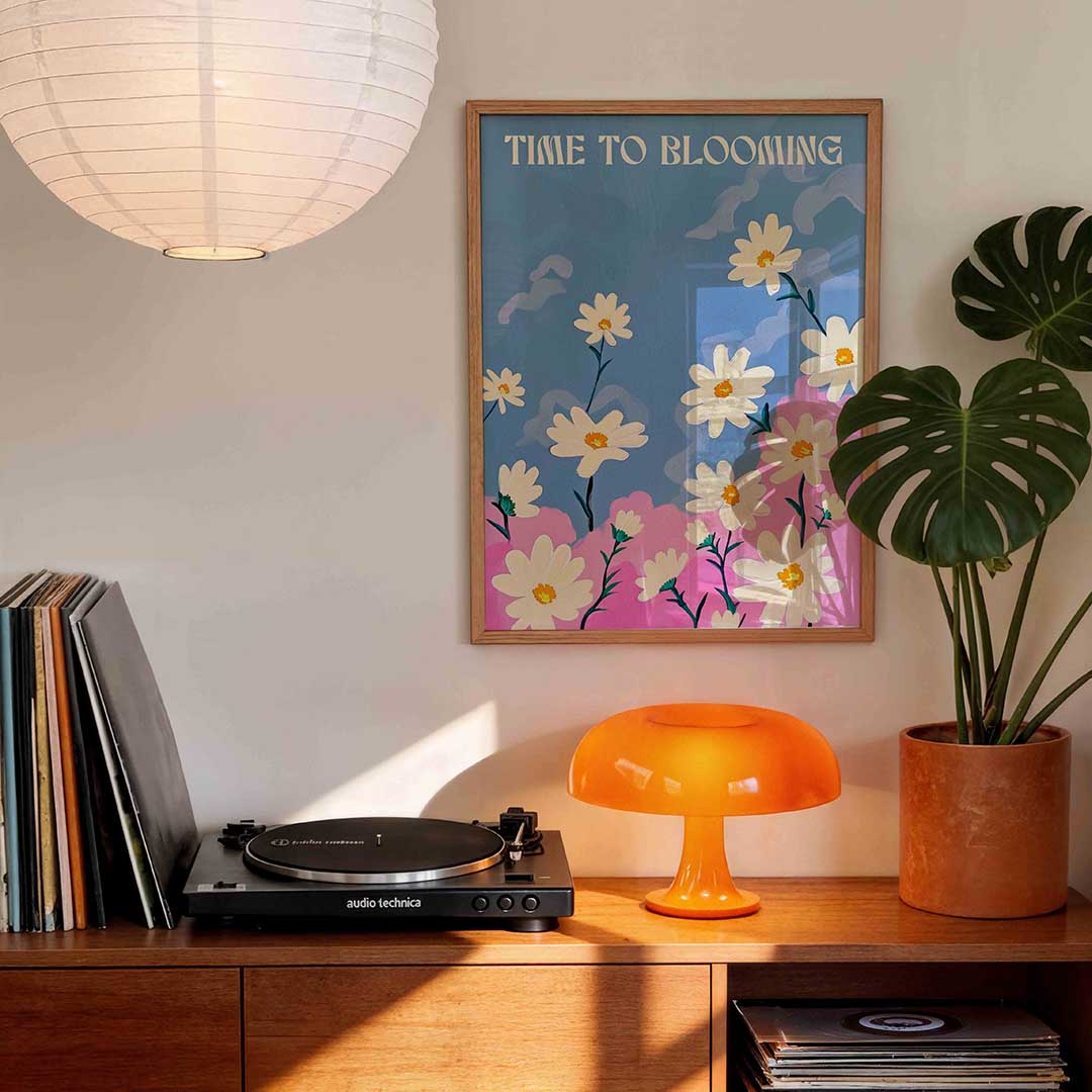 Bloemen en wolken – staande kleurrijke wanddecoratie van WallArtistic