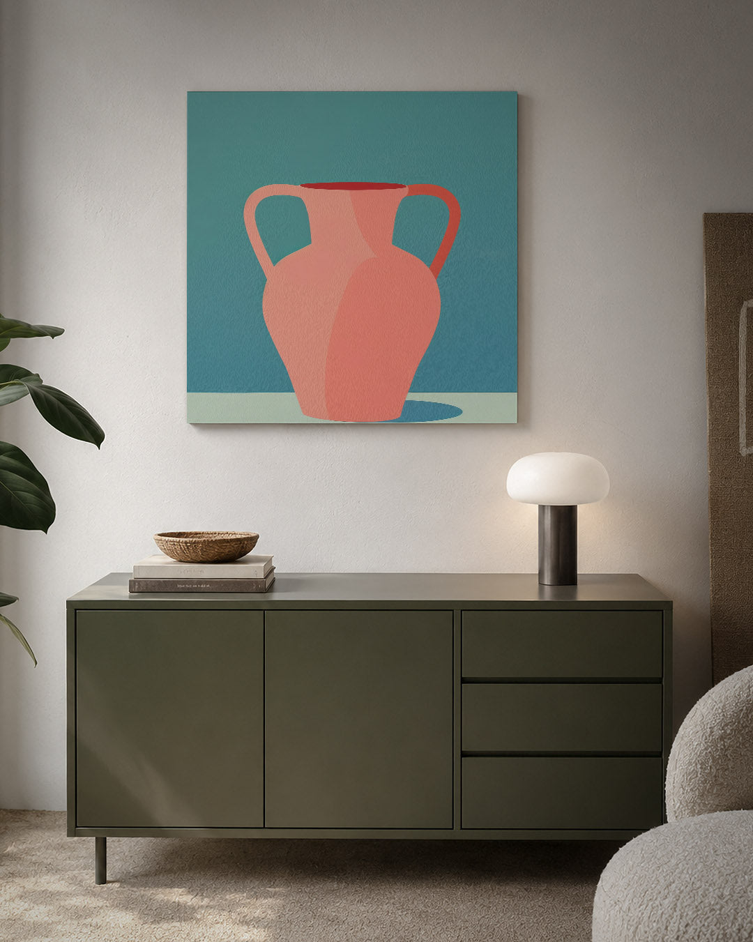 Vaas met handvatten kunstwerk – detailweergave – dit toont een vaas met zachte rondingen en dubbele handvatten tegen een
